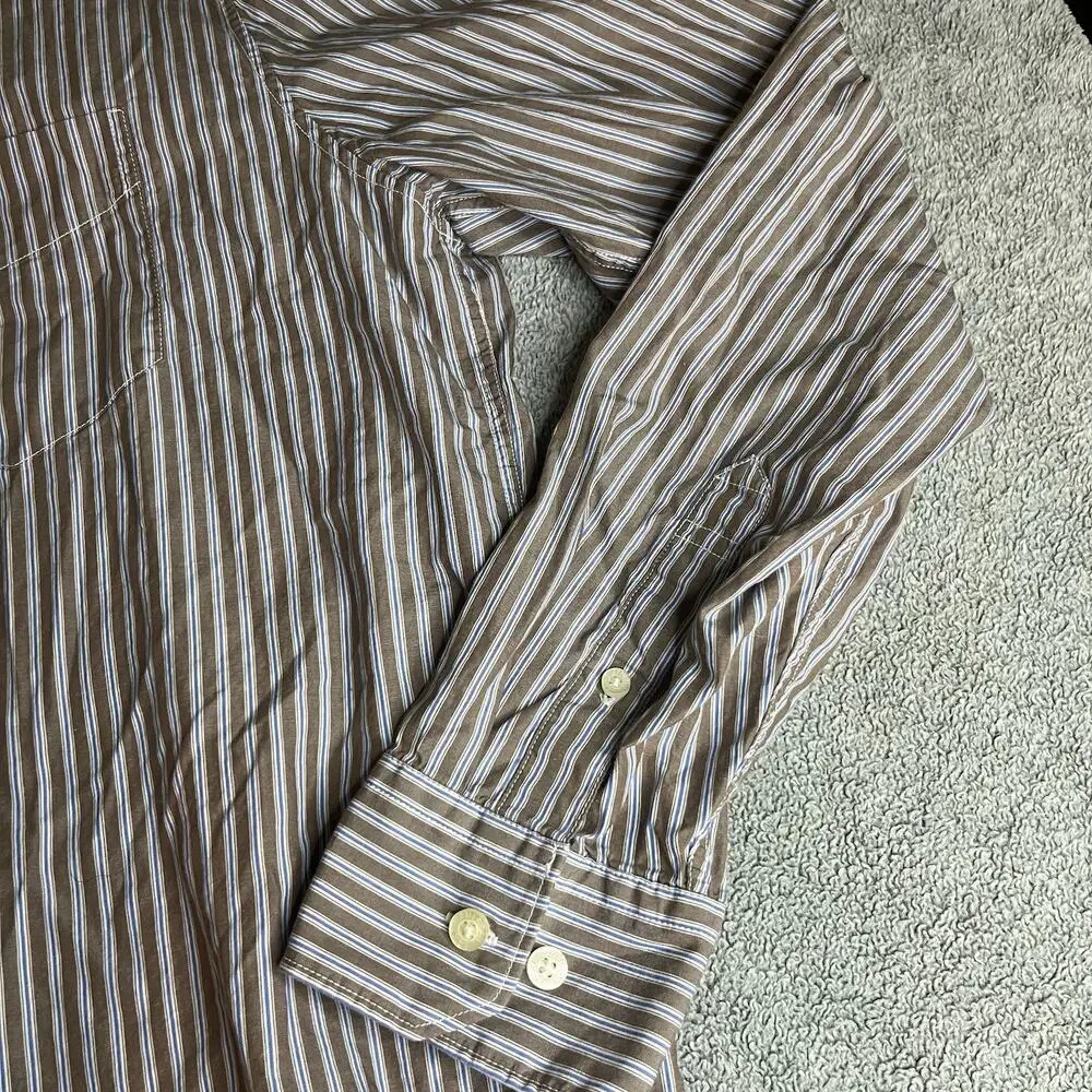 American Eagle Men's L Vintage Fit Striped Button Down Shirt Brown Tan Long SLV